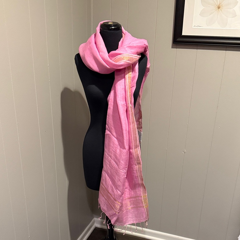 B19 Anuttara Elegant Pink and Gold Long Traditional Modest Women's Scarf